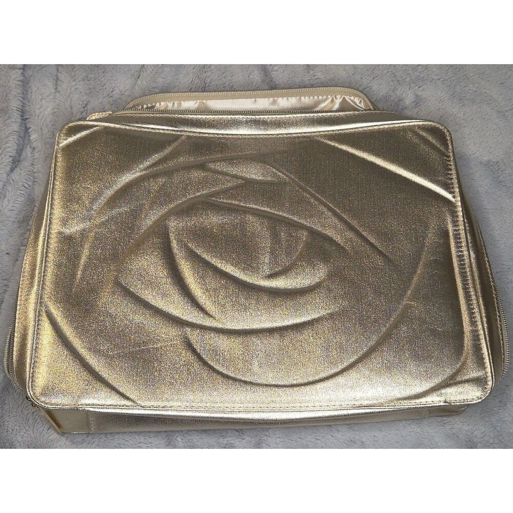 Lancôme Gold Rose Makeup Bag Organizer Case with Handle – Cosmetic Travel Storag